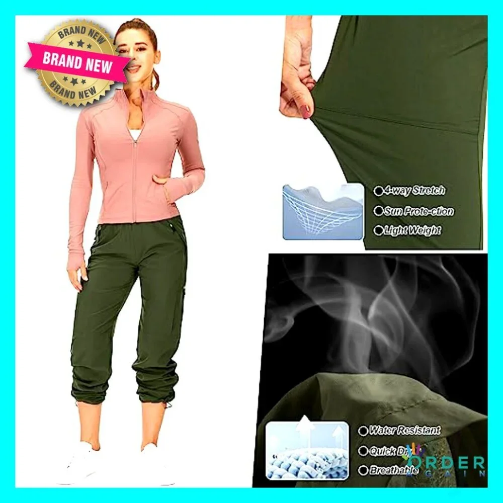 Lightweight Quick Dry Cargo Pants UPF 50 Stretch Travel Hiking Safari Capri